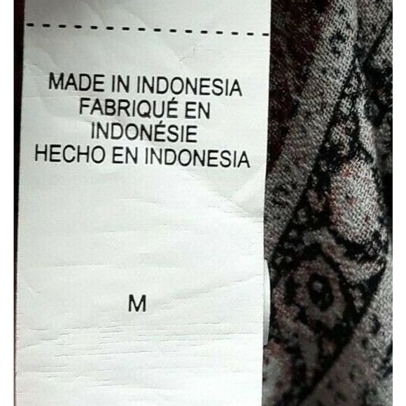 Lucky Brand Blouse Women Med Brown Black Paisley Midway Button Up Elastic Waist - Picture 10 of 10